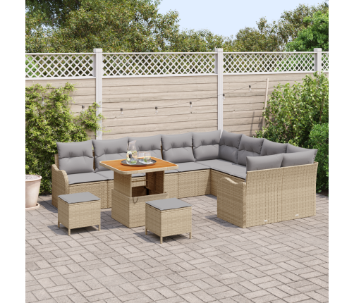 12 Gab. Dārza Dīvānu Komplekts Ar Spilveniem Bēšs Rotangpalma Akāciju Vidaxl