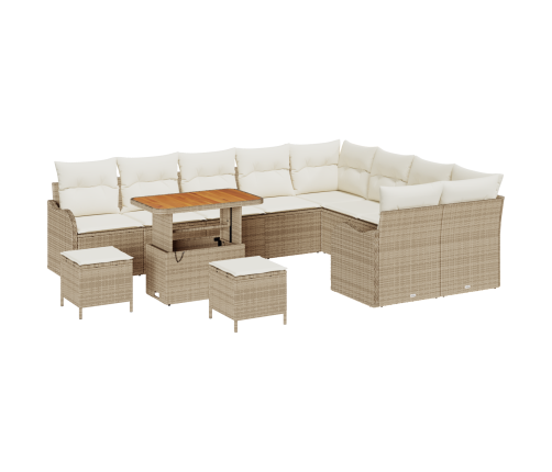 12 Daļu Dārza Dīvānu Komplekts Ar Spilveniem Bēšā Rotangpalmas Audumā Vidaxl