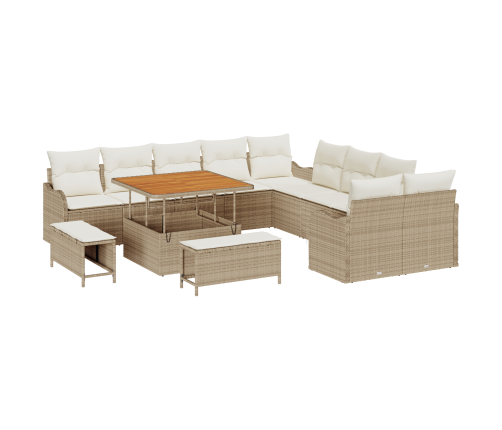 13 Gab. Dārza Dīvānu Komplekts Ar Spilveniem Bēšā Krāsā Polietilēna Rotangpalma Akācija Vidaxl