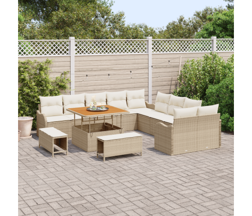 13 Gab. Dārza Dīvānu Komplekts Ar Spilveniem Bēšā Krāsā Polietilēna Rotangpalma Akācija Vidaxl