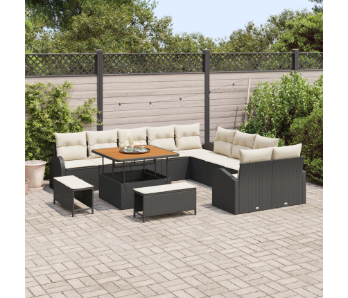 13 Daļu Dārza Dīvānu Komplekts Ar Spilveniem Melnā Poli Rotangpalmas Akacijā Vidaxl