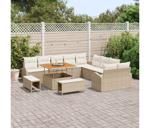 13 Gabalu Dārza Dīvānu Komplekts Ar Spilveniem Bēšs Polietilēna Rotangpalma Akācija Vidaxl