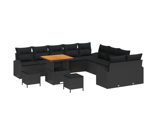 13 Daļu Dārza Dīvānu Komplekts Ar Spilveniem Melns Poli Rotangpalma Akācija Vidaxl