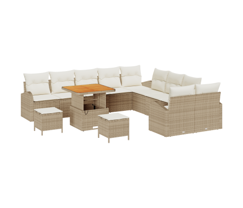 13 Gabalu Dārza Dīvānu Komplekts Ar Spilveniem Bēšs Polietilēna Rotangpalma Akācijas Vidaxl