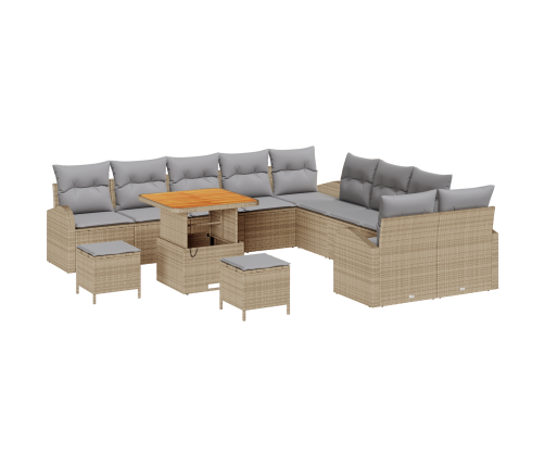 13 Daļu Dārza Dīvānu Komplekts Ar Spilveniem Bēšs Polietilēna Rotangpalma Akācija Vidaxl