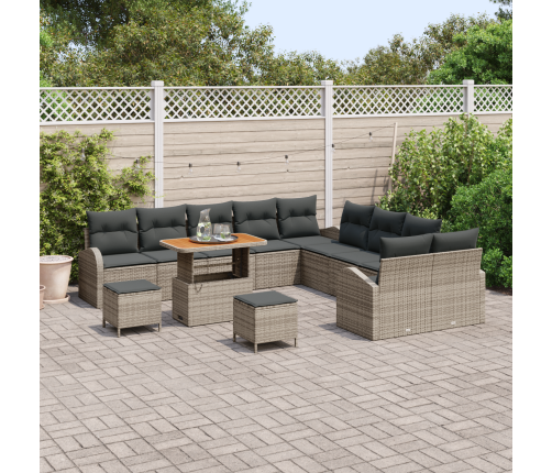 13 Daļu Dārza Dīvānu Komplekts Ar Spilveniem Pelēks Poli Rotangpalma Acācija Vidaxl