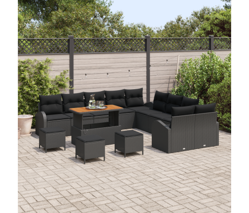 14 Daļu Dārza Dīvānu Komplekts Ar Spilveniem Melnā Polietilēna Rotangpalmas Akācija Vidaxl