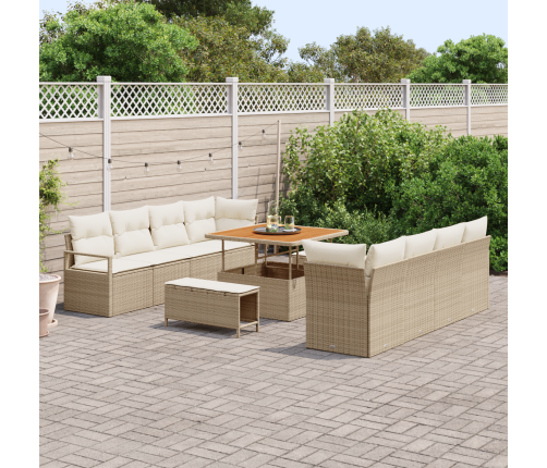 11 Daļu Dārza Dīvānu Komplekts Ar Spilveniem Bēšā Krāsā Polietilēna Rotangpalma Akācija Vidaxl