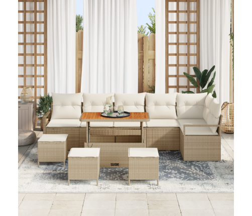 10 Gabalu Dārza Dīvānu Komplekts Ar Spilveniem Bēšs Poli Rotangpalma Akācija Vidaxl