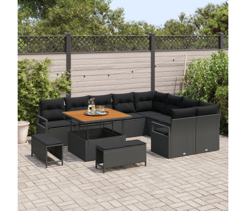 12 Daļu Dārza Dīvānu Komplekts Ar Spilveniem Melnā Poli Rattan Akācijā Vidaxl