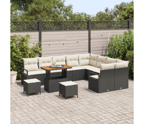 12 Daļu Dārza Dīvāna Komplekts Ar Spilveniem Melna Poli Rotangpalma Akācija Vidaxl