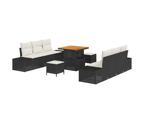 9 Gabalu Dārza Dīvānu Komplekts Ar Spilveniem Melna Polietilēna Rotangpalma Akācija Vidaxl