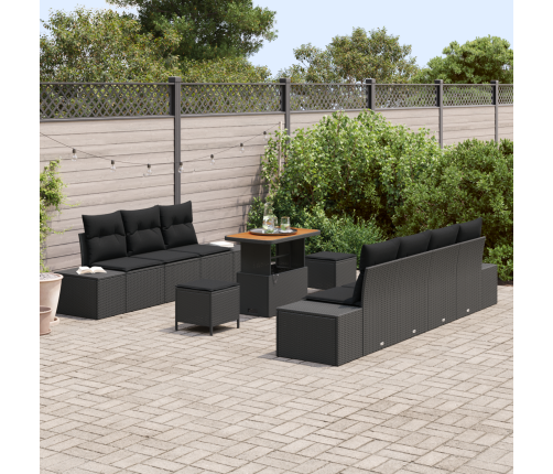 10 Gabalu Dārza Dīvānu Komplekts Ar Spilveniem Melns Polietilēna Rotangpalma Akācija Vidaxl