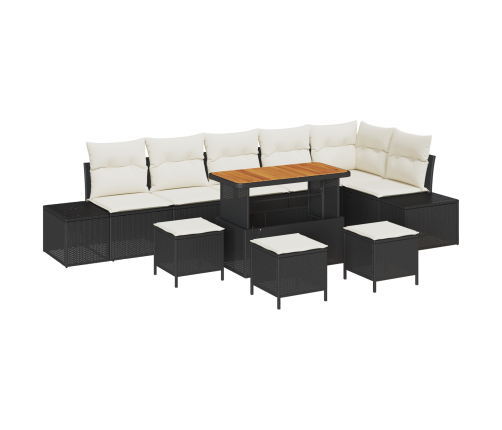 10 Gabalu Dārza Dīvānu Komplekts Ar Spilveniem, Melns Poli Rotangpalma, Akācija Vidaxl