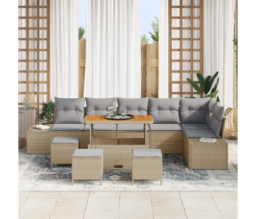 10 Gabalu Dārza Dīvānu Komplekts Ar Spilveniem Bēšā Poli Rattan Akācija Vidaxl