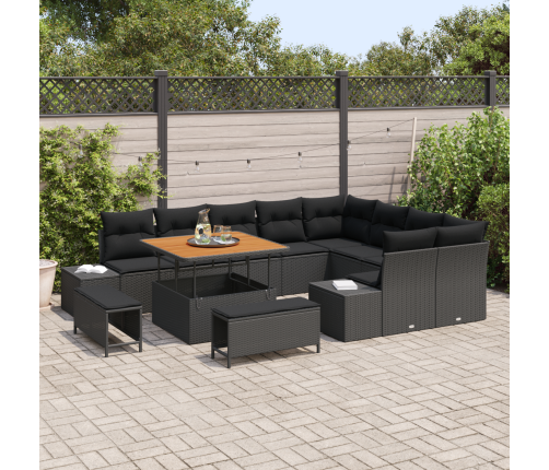 12 Gabalu Dārza Dīvānu Komplekts Ar Spilveniem Melnā Poli Ratanā Akācijas Vidaxl