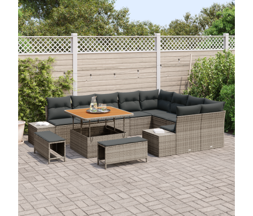 12 Gabalu Dārza Dīvānu Komplekts Ar Spilveniem Pelēka Polietilēna Rotangpalma Akācija Vidaxl