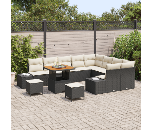 12 Gabalu Dārza Dīvāna Komplekts Ar Spilveniem Melns Poli Rotangpalma Akācija Vidaxl