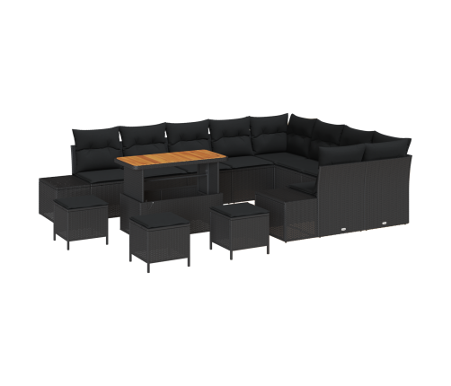 13 Gabalu Dārza Dīvānu Komplekts Ar Spilveniem Melns Poli Rotangpalma Akācija Vidaxl