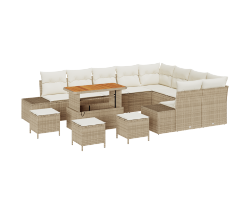 13 Gab. Dārza Dīvānu Komplekts Ar Spilveniem Bēšs Poli Rotangpalma Akācijas Vidaxl