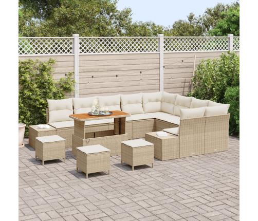 13 Gab. Dārza Dīvānu Komplekts Ar Spilveniem Bēšs Poli Rotangpalma Akācijas Vidaxl