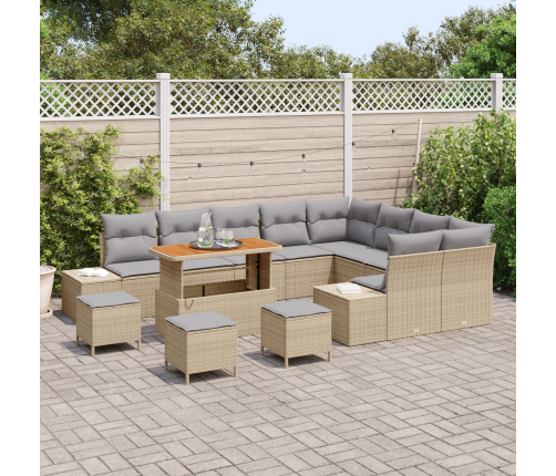 13 Daļu Dārza Dīvānu Komplekts Ar Spilveniem Bēšā Poli Rotangpalmas Akācijā Vidaxl