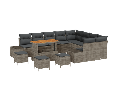 13 Gabalu Dārza Dīvānu Komplekts Ar Spilveniem, Pelēks, Poli Rotangpalma, Akācija Vidaxl