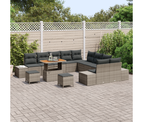 13 Gabalu Dārza Dīvāna Komplekts Ar Spilveniem Pelēks Poliratanas Akācija Vidaxl