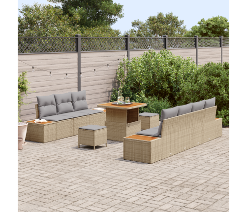 10 Gabalu Dārza Dīvānu Komplekts Ar Spilveniem Bēšā Poli Rotangpalmas Akācija Vidaxl