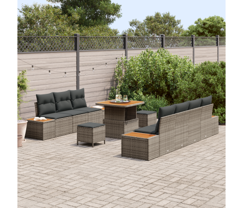 10 Gabalu Dārza Dīvāna Komplekts Ar Spilveniem Pelēkajā Poli Rotangpalmas Akācijā Vidaxl