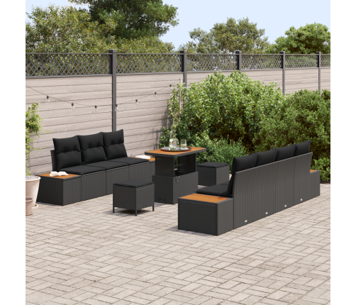 10 Daļu Dārza Dīvānu Komplekts Ar Spilveniem Melnā Poli Rotangpalma Akācija Vidaxl