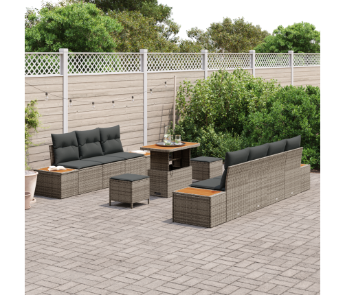 10 Gabalu Dārza Dīvānu Komplekts Ar Spilveniem Pelēks Poli Rotangpalma Akācija Vidaxl