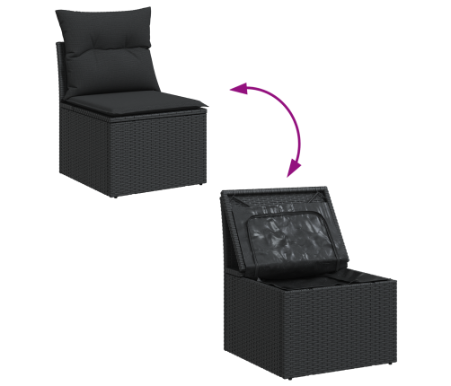 11 Gab. Dārza Dīvānu Komplekts Ar Spilveniem Melns Poli Rotangpalma Akācija Vidaxl