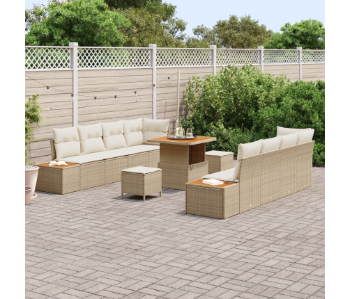 11 Gabalu Dārza Dīvānu Komplekts Ar Spilveniem Bēza Poli Rotanga Akācijā Vidaxl