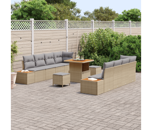 11 Daļu Dārza Dīvānu Komplekts Ar Spilveniem Bēšs Poli Rotangpalma Akācija Vidaxl