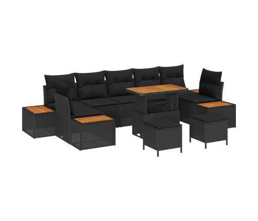 10 Daļu Dārza Dīvānu Komplekts Ar Spilveniem Melnā Poli Rotangpalma Akācijā Vidaxl