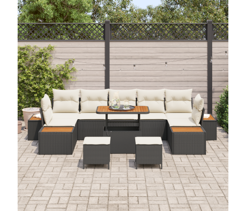 10 Gabalu Dārza Dīvānu Komplekts Ar Spilveniem, Melna Poli Rotangpalma, Akācija Vidaxl