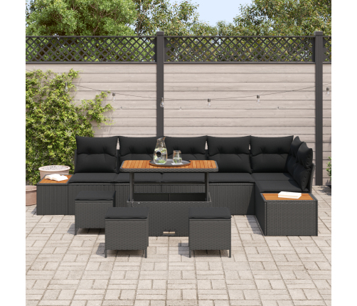 10 Gabalu Dārza Dīvānu Komplekts Ar Spilveniem Melnā Poli Rotangpalmas Akācijas Vidaxl