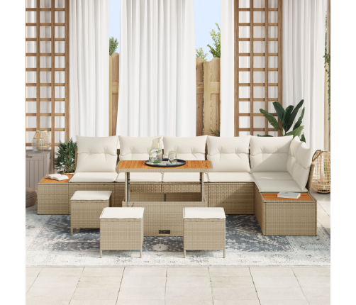 10 Daļu Dārza Dīvānu Komplekts Ar Spilveniem Bēšs Poli Rattan Akācija Vidaxl