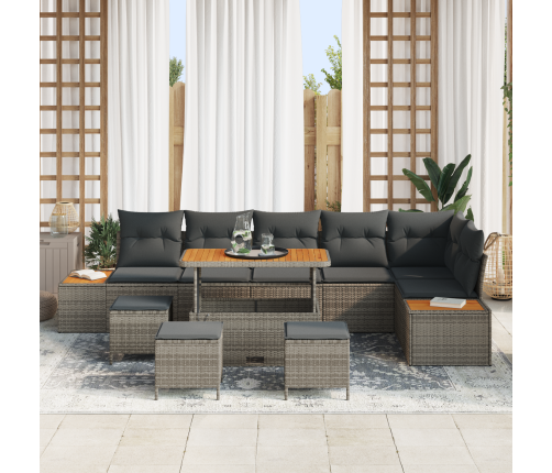 10 Gabalu Dārza Dīvāna Komplekts Ar Spilveniem Pelēks Poli Rotangpalma Akācija Vidaxl