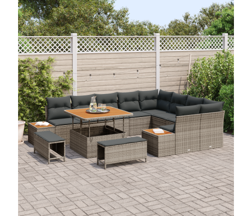 12 Daļu Dārza Dīvānu Komplekts Ar Spilveniem Pelēks Poli Rotangpalma Akācija Vidaxl