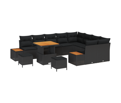 12 Daļu Dārza Dīvānu Komplekts Ar Spilveniem Melns Polietilēna Rotangpalma Akācija Vidaxl