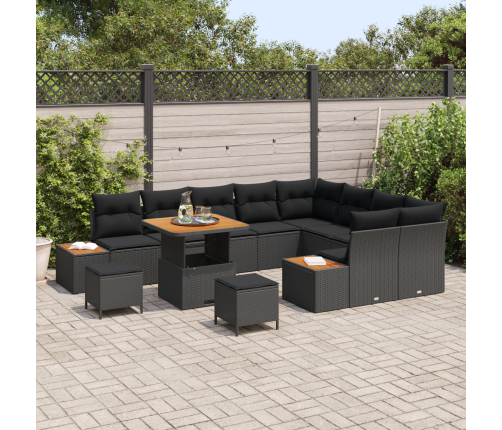 12 Daļu Dārza Dīvānu Komplekts Ar Spilveniem Melns Polietilēna Rotangpalma Akācija Vidaxl