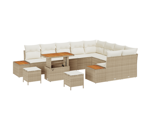 12 Daļu Dārza Dīvānu Komplekts Ar Spilveniem Bēšs Polietilēna Rotangpalma Akācija Vidaxl