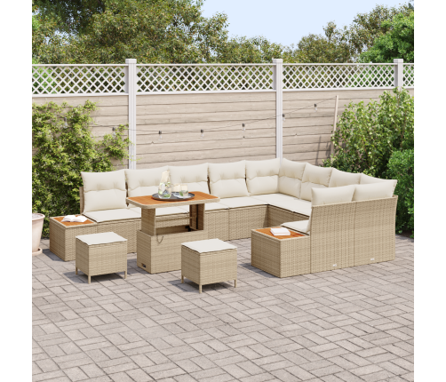 12 Daļu Dārza Dīvānu Komplekts Ar Spilveniem Bēšs Polietilēna Rotangpalma Akācija Vidaxl