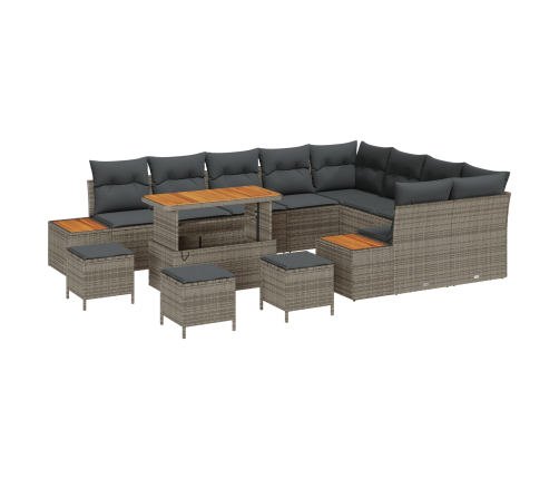 13 Daļu Dārza Dīvānu Komplekts Ar Spilveniem Pelēka Poli Rotangpalma Akācijas Koks Vidaxl