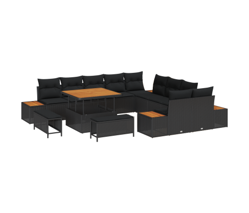 13 Gabalu Dārza Dīvānu Komplekts Ar Spilveniem Melna Poli Rotangpalmas Akācija Vidaxl