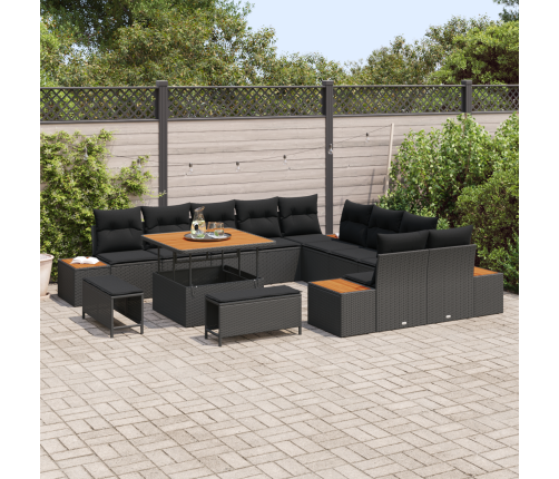 13 Gabalu Dārza Dīvānu Komplekts Ar Spilveniem Melna Poli Rotangpalmas Akācija Vidaxl