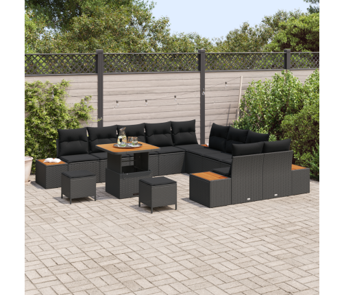 13 Gabalu Dārza Dīvānu Komplekts Ar Spilveniem Melnā Poli Rotangpalmas Akācijā Vidaxl