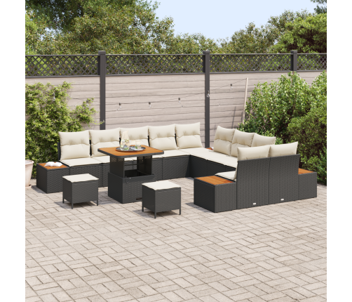 13 Daļu Dārza Dīvānu Komplekts Ar Spilveniem, Melns Poli Rotangpalmas Akācija Vidaxl